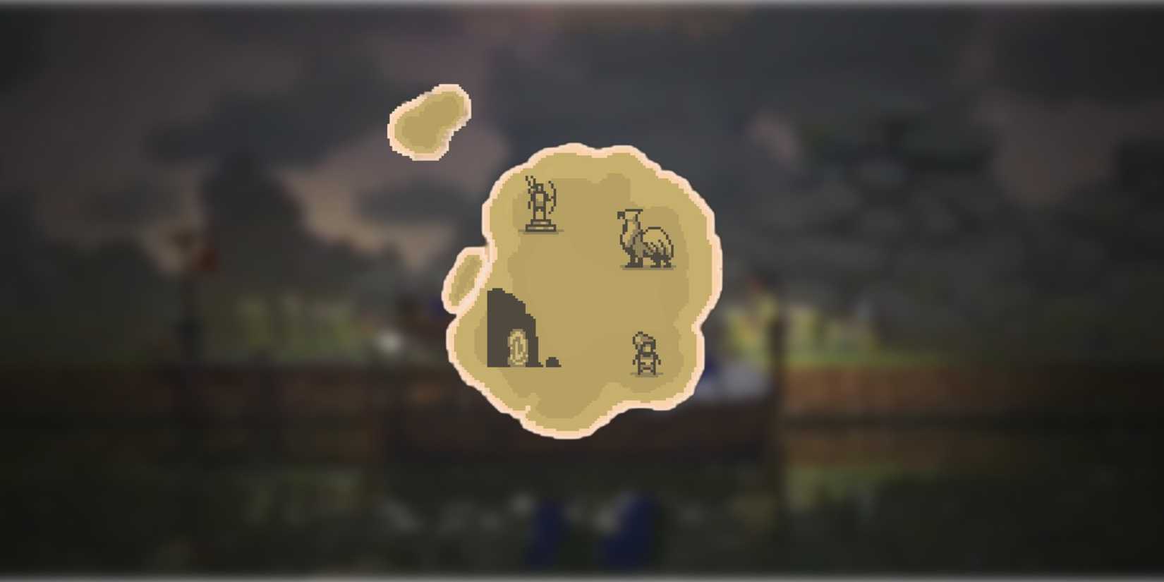 A map of the first island on a backdrop of blurred gameplay footage.