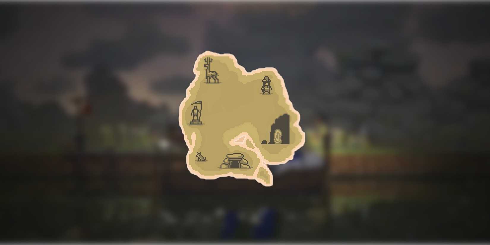 A map of the second island on a backdrop of blurred gameplay footage.