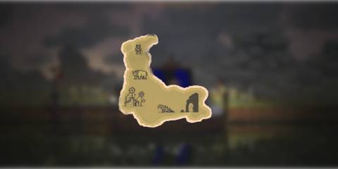 A map of the fourth Island on a backdrop of blurred gameplay footage.