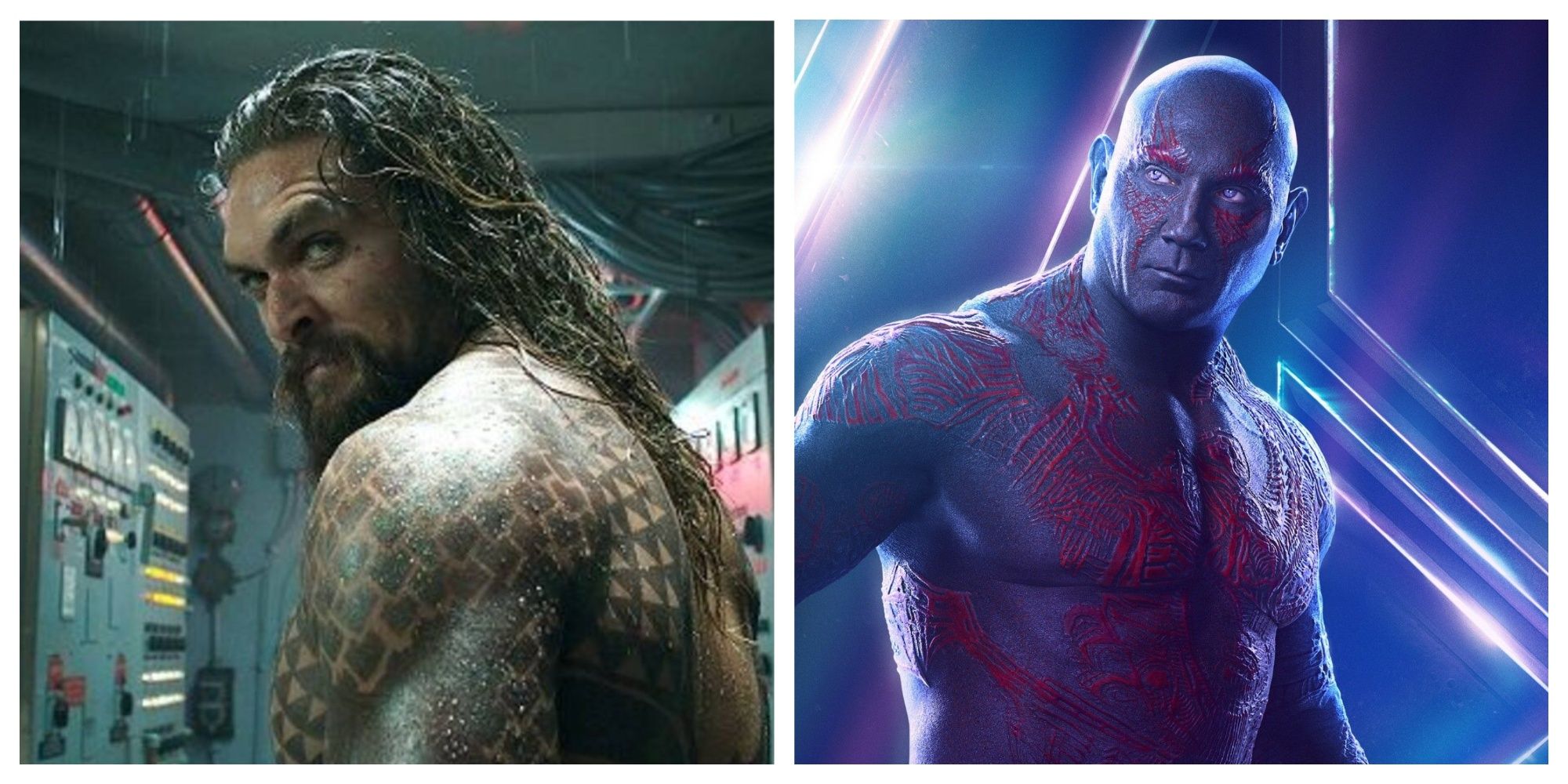 Jason Momoa as Aquaman, Dave Bautista as Drax