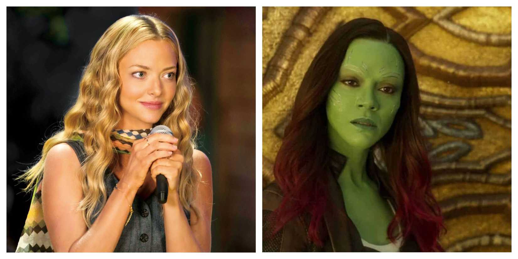 Amanda Seyfried as Sophie Sheridan, Zoe Saladaña as Gamora