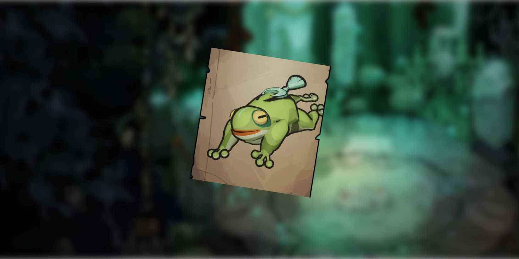 Friends the frog on a background of blurred gameplay footage