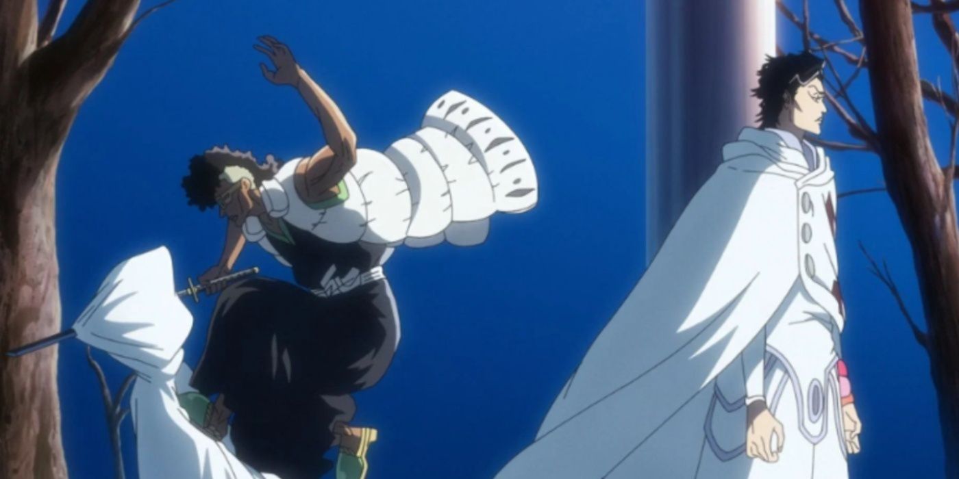 Oetsu Nimaiya stabs Pernida in the Soul King's Palace in Bleach: The Thousand-Year Blood War.