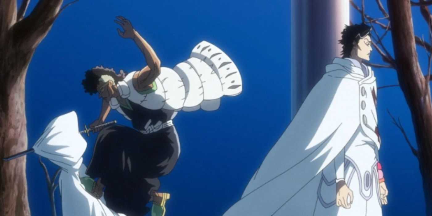 Oetsu Nimaiya stabs Pernida in the Soul King's Palace in Bleach: The Thousand-Year Blood War.