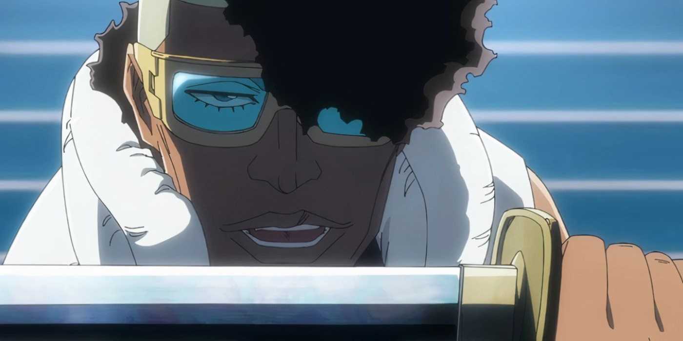 Oetsu Nimaiya prepares to use Sayafushi against Yhwach's Royal Guard in Bleach