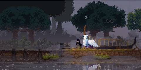 an evening scene with the monarch riding a griffin mount