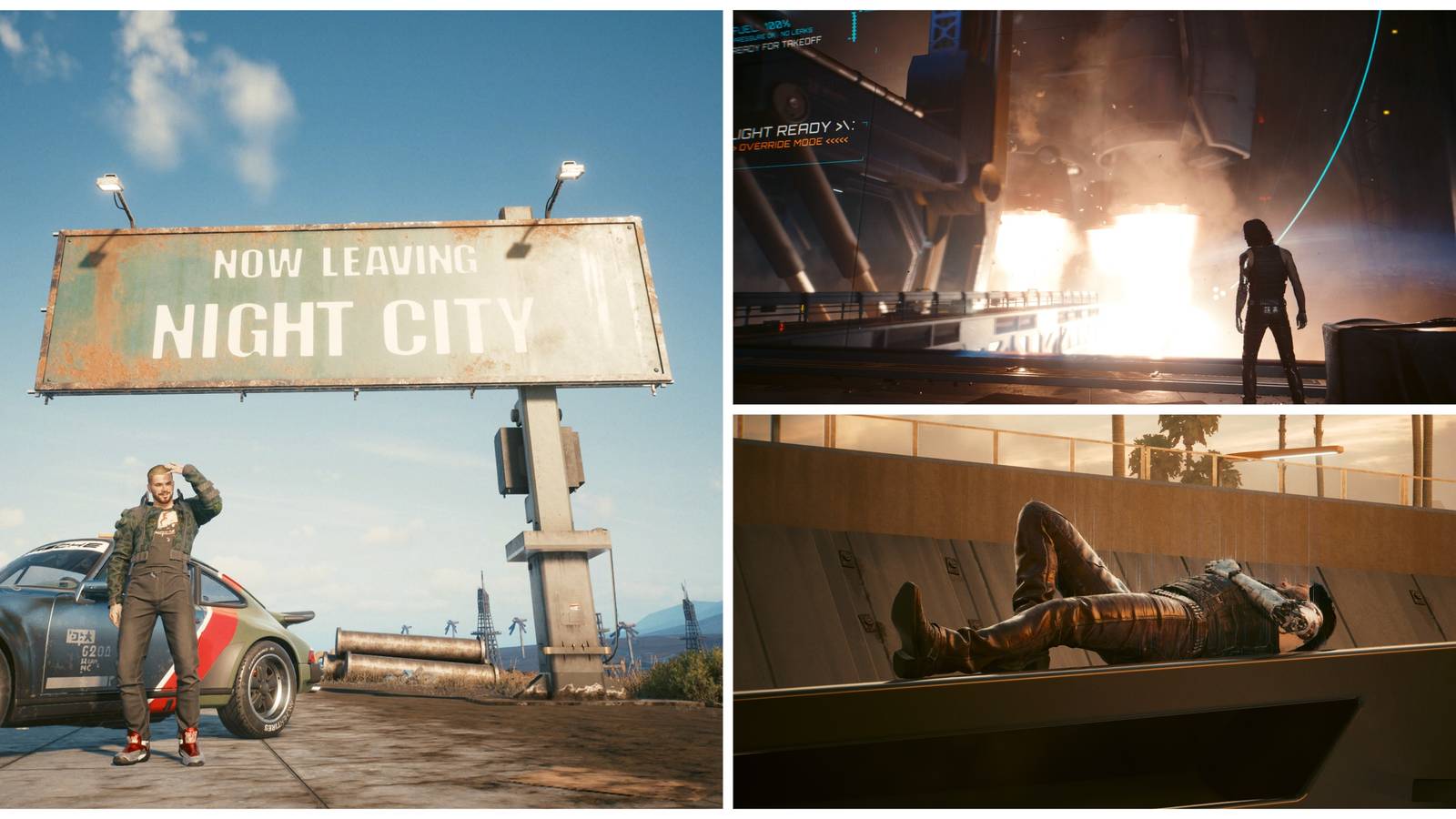 v leaves night city, johnny silverhand rests and watches a rocket