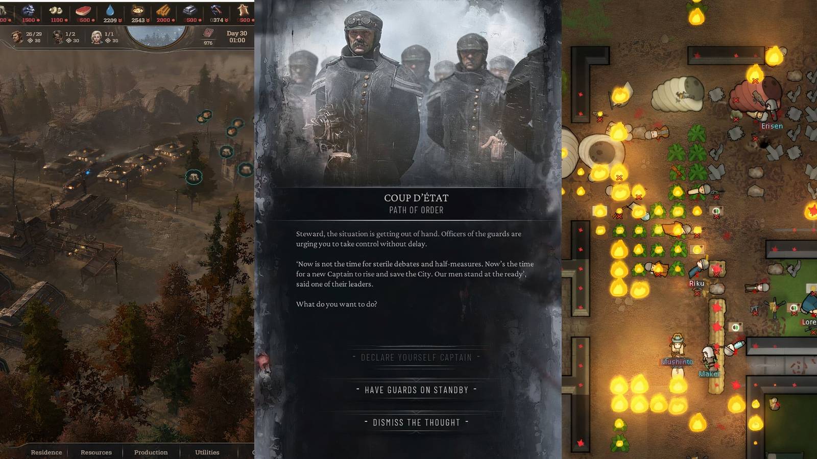 New Cycle, Frostpunk 2, Rimworld collage