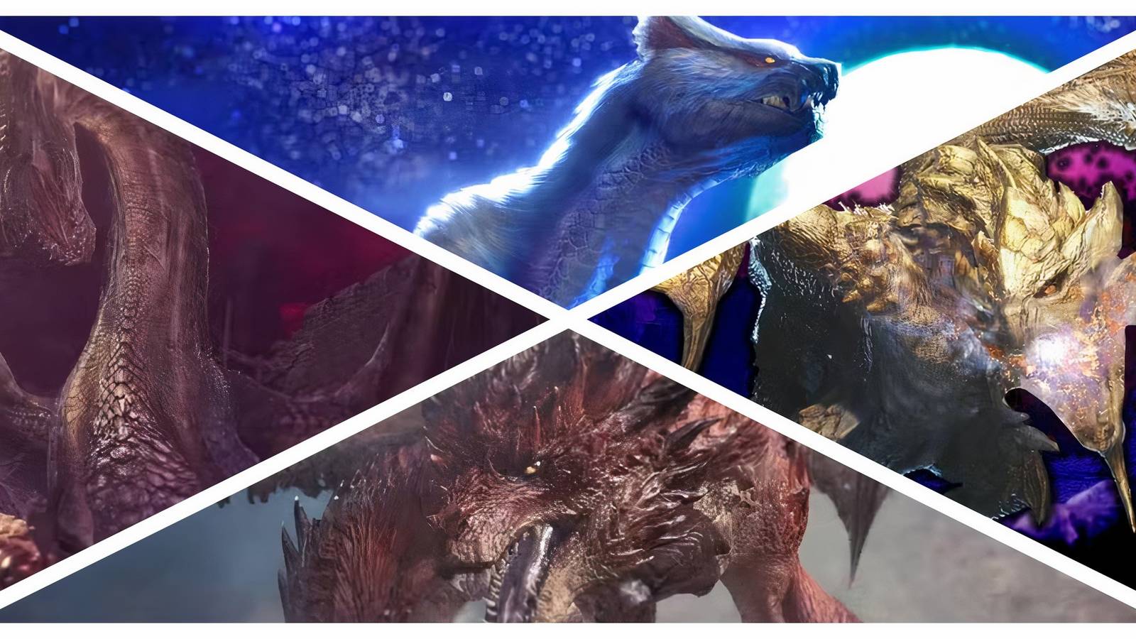 Fatalis, Gold Rathian, Lucent Narcacuga and Safi'jiiva in Monster Hunter 