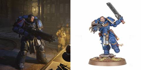 Warhammer 40k: 10 Great Miniatures Featured in Space Marine 2 Titus checking in with the captain, model of lieutenant titus