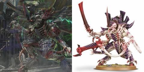 Warhammer 40k: 10 Great Miniatures Featured in Space Marine 2 Hive Tyrant dealing a psychic attack and a model of hive tyrant