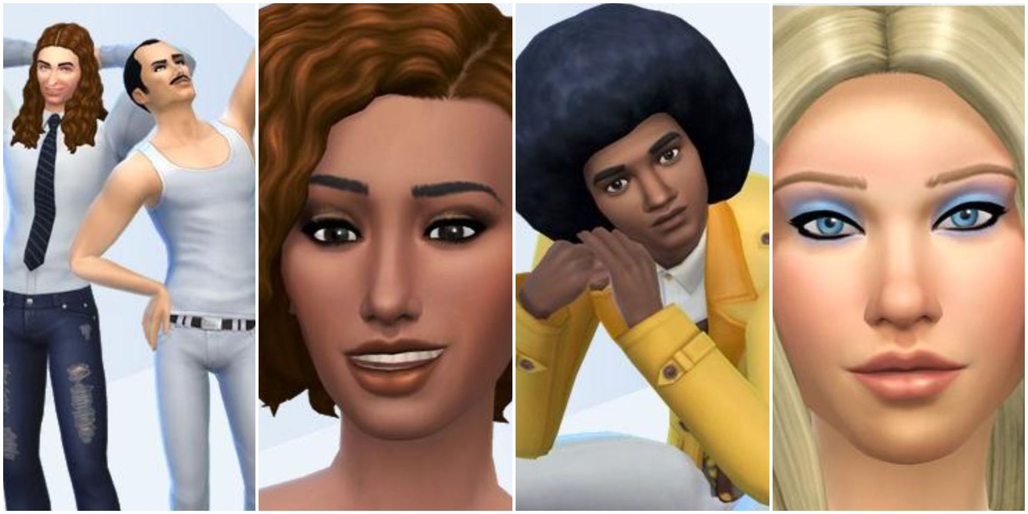 A collage of music stars made in The Sims 4, including Freddie Mercury, Scary Spice, Michael Jackson and Agenta from ABBA