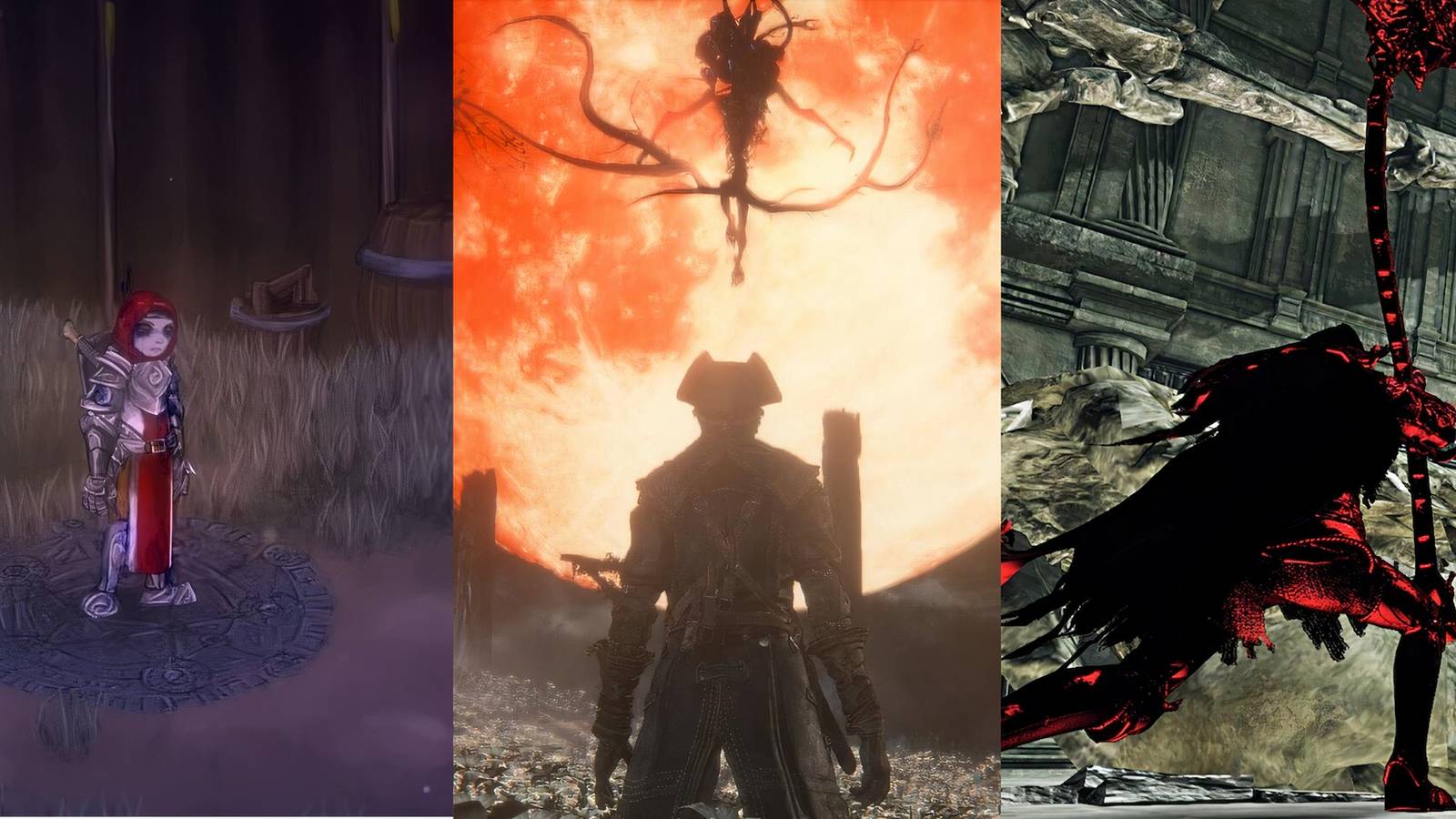 Salt and Sanctuary, Bloodborne, Dark Souls 2 collage