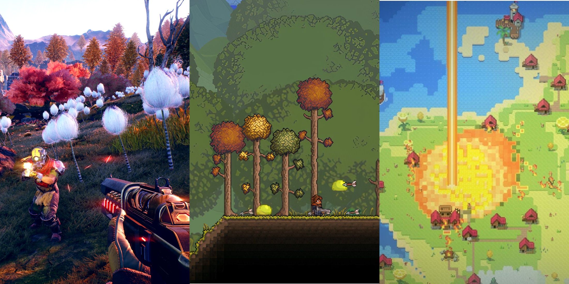 Outer Worlds, Terraria, Worldbox