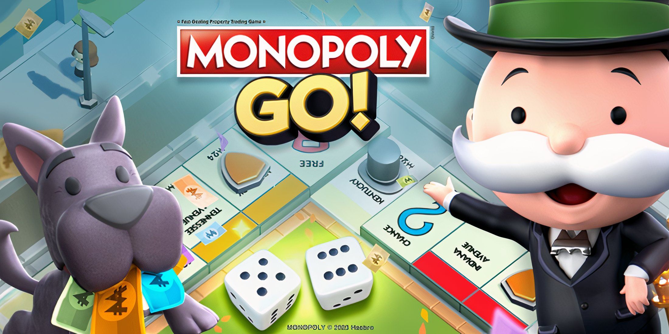 The Monopoly mascot and dog in Monopoly Go