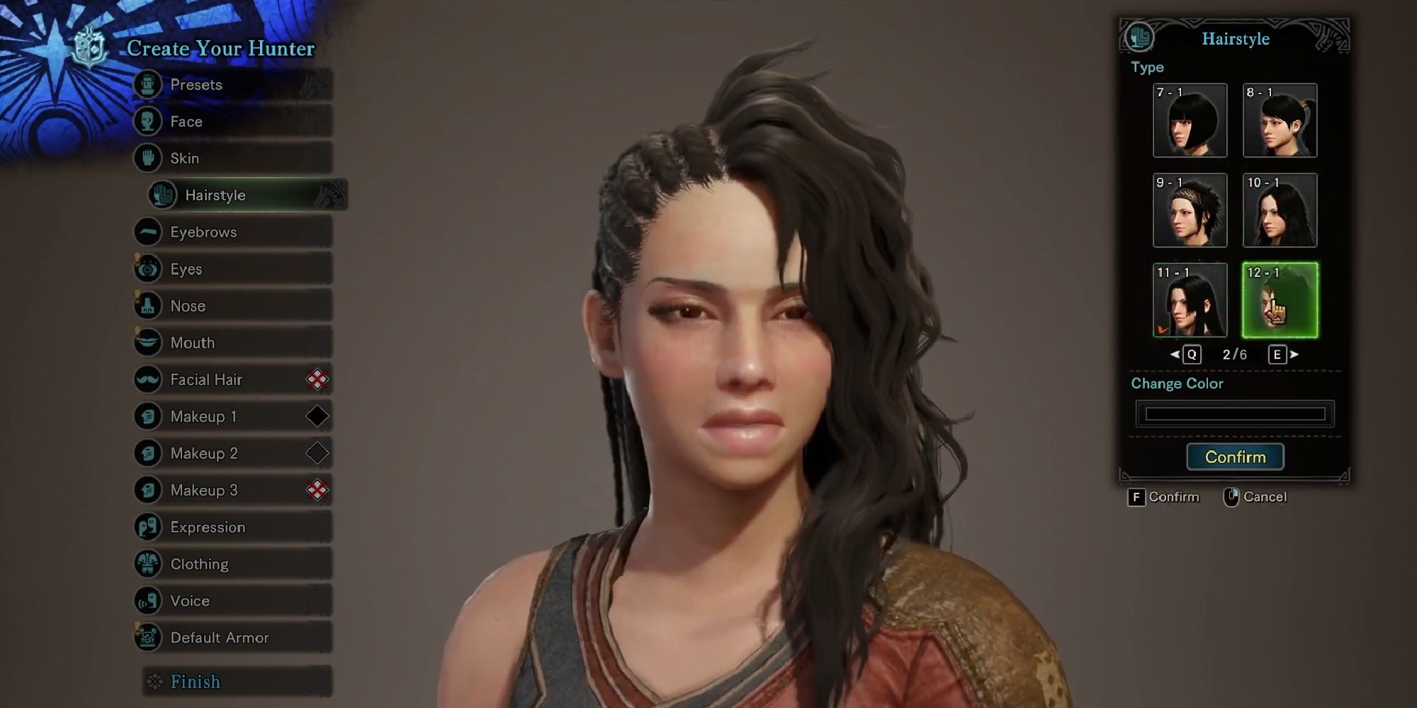 Character creation screen in Monster Hunter World