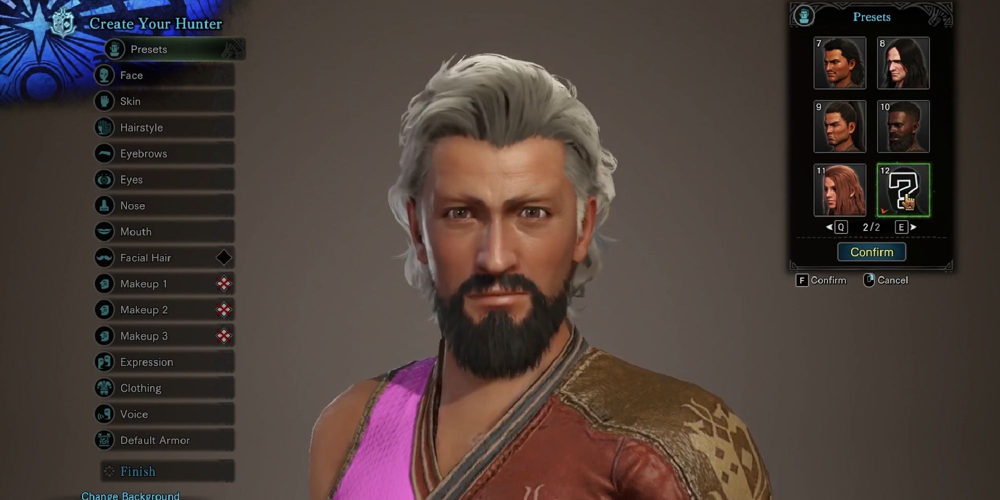 Character creation screen in Monster Hunter World