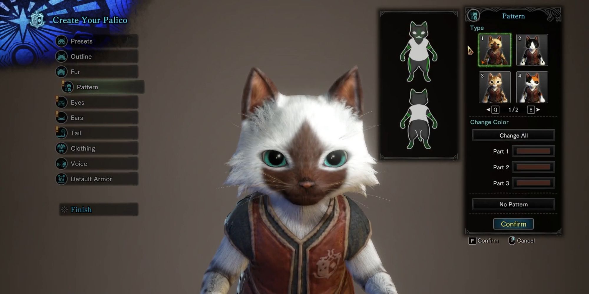 Palico creation screen in Monster Hunter World