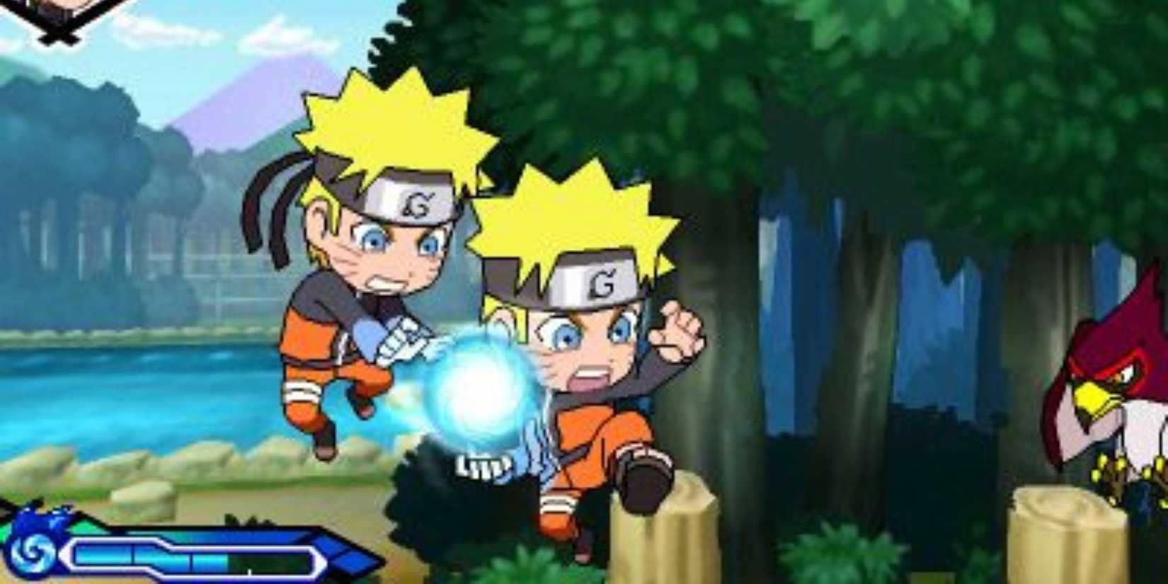 Naruto and a clone using Rasengan in SD Powerful Shippūden.