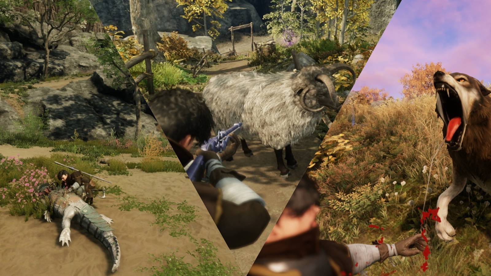 A split image of skinning and tracking in New World Aeternum