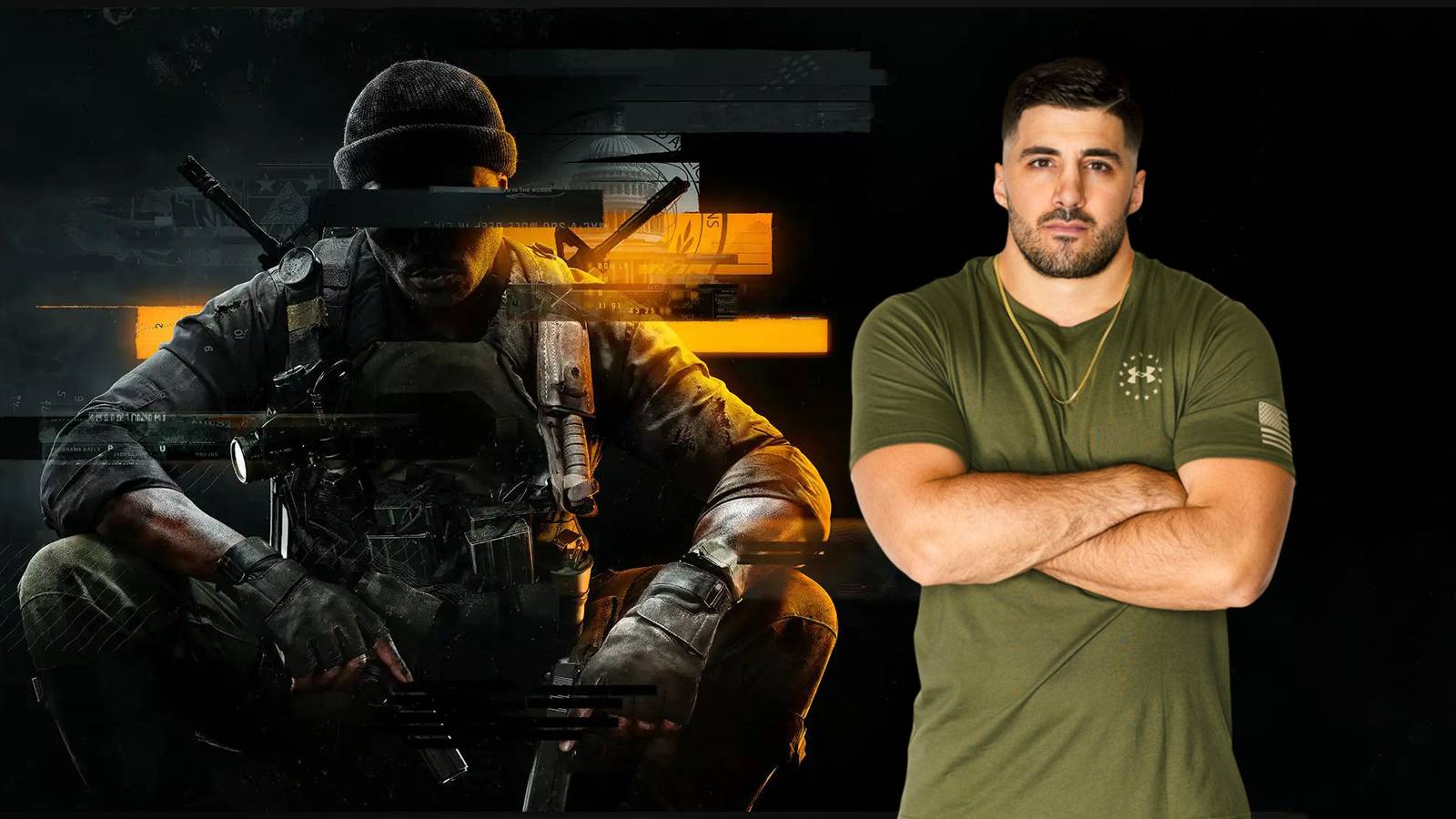Nickmercs next to Call of Duty Black Ops 6 cover art 2x1 composite