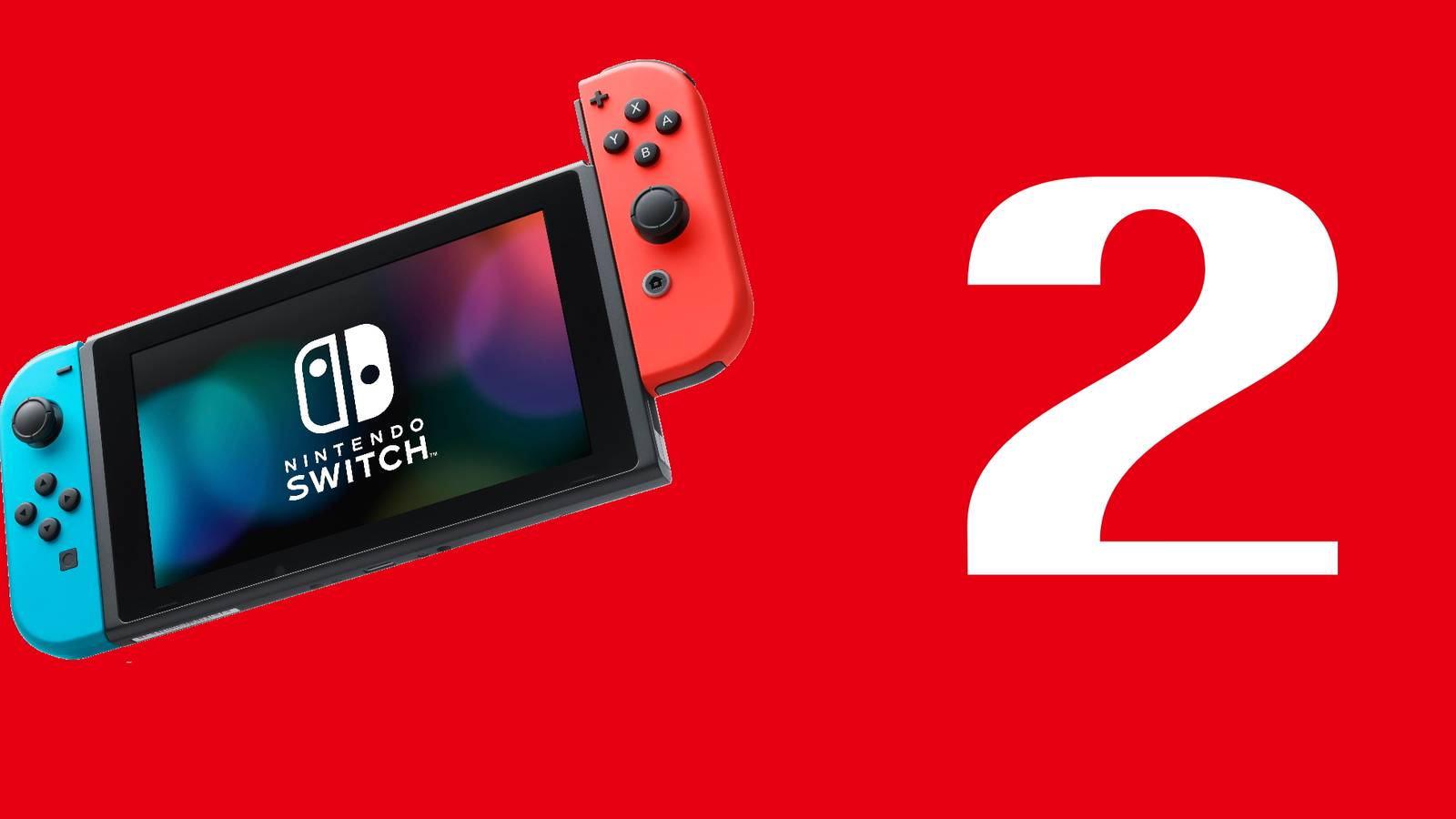 The Nintendo Switch and a number 2 set against a red background.
