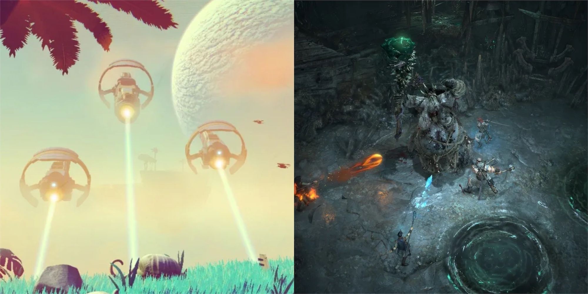 No man's sky on the left, Diablo 4 on the right