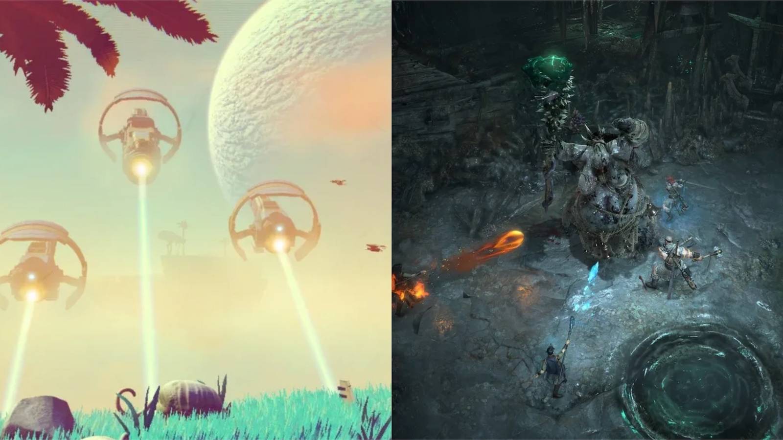 No man's sky on the left, Diablo 4 on the right