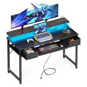 ODK Gaming Desk with Led Lights and Power Outlet