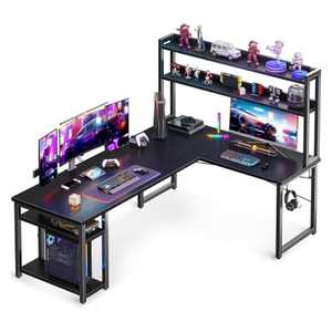 ODK L Shaped Gaming Desk with Hutch, Computer Desk with Storage Shelves
