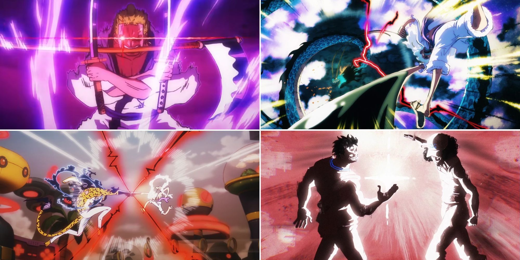 A compilation of 4 One Piece fights that are better in the anime: Zoro vs. Killer, Luffy vs. Kaido, Luffy vs. Rob Lucci and Garp vs. Kuzan.