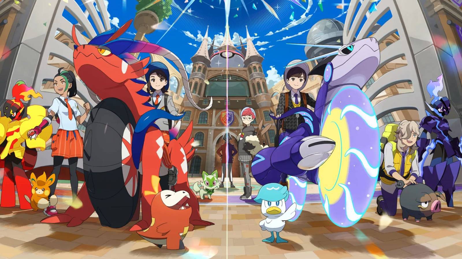 Promotional art for Pokemon Scarlet and Violet, alluding to the legacy of the game on the Nintendo Switch