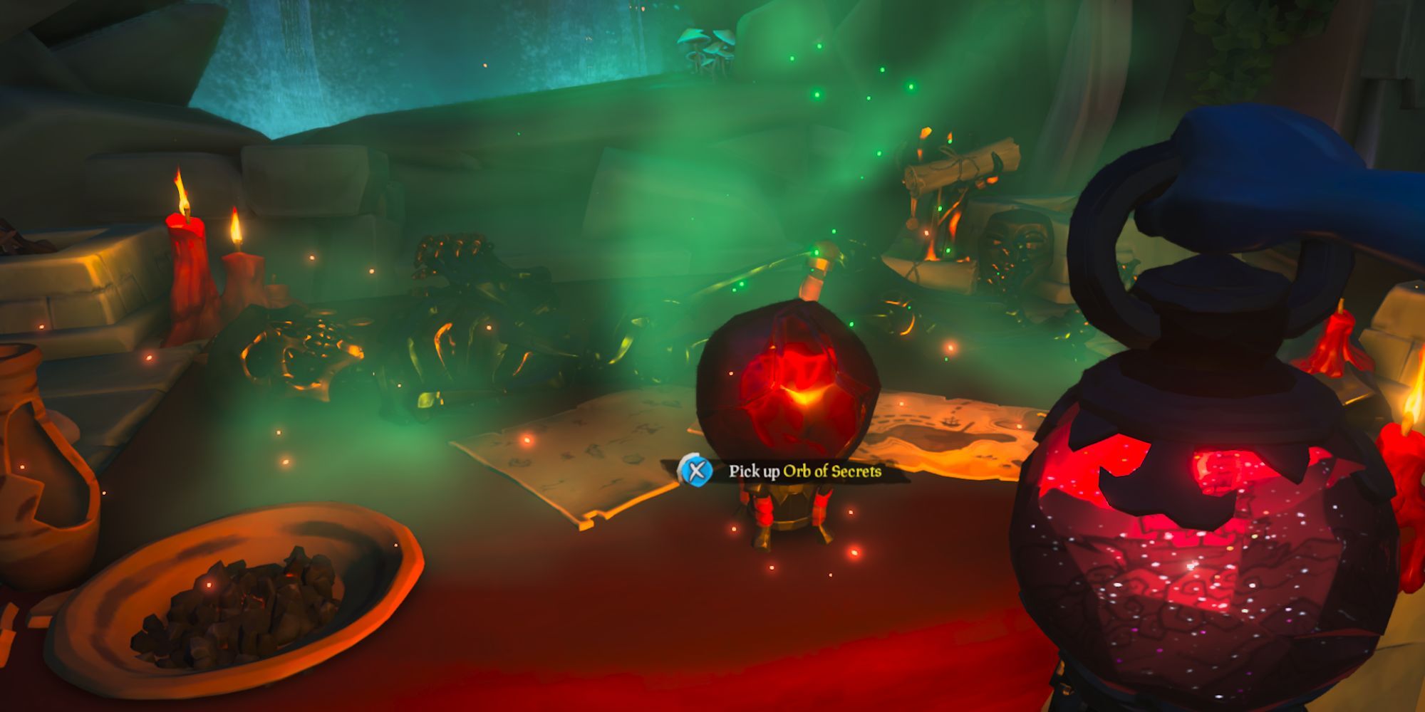 Orb of Secrets on a Ritual Table inside a Skeleton Camp vault in Sea of Thieves