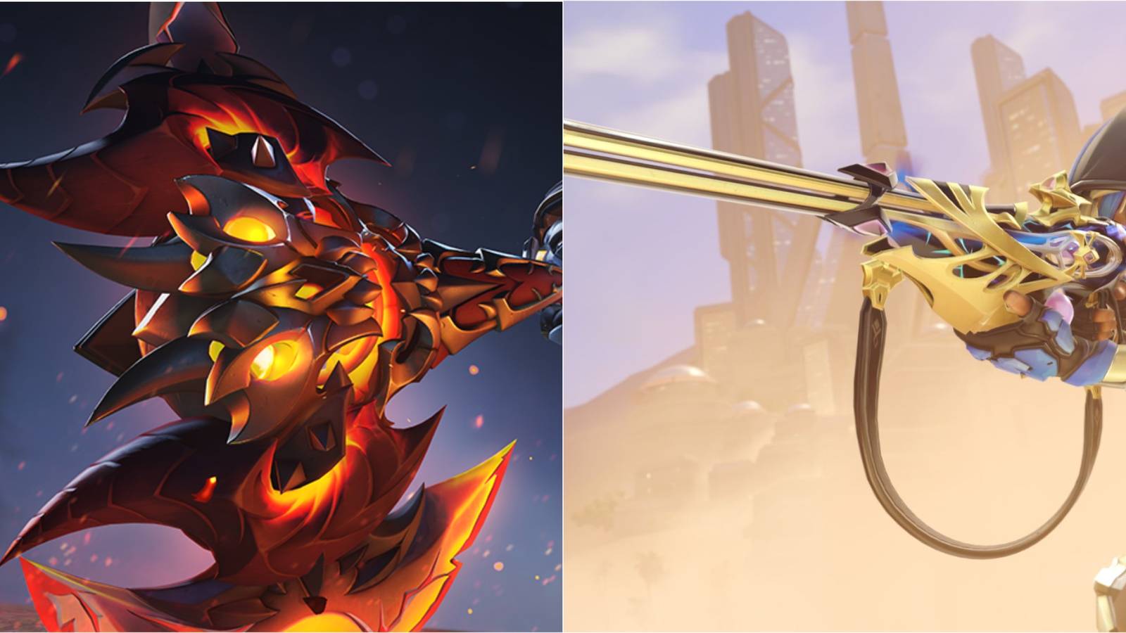 ow2's bound demon reinhardt and midnight sun ana mythic weapon skins