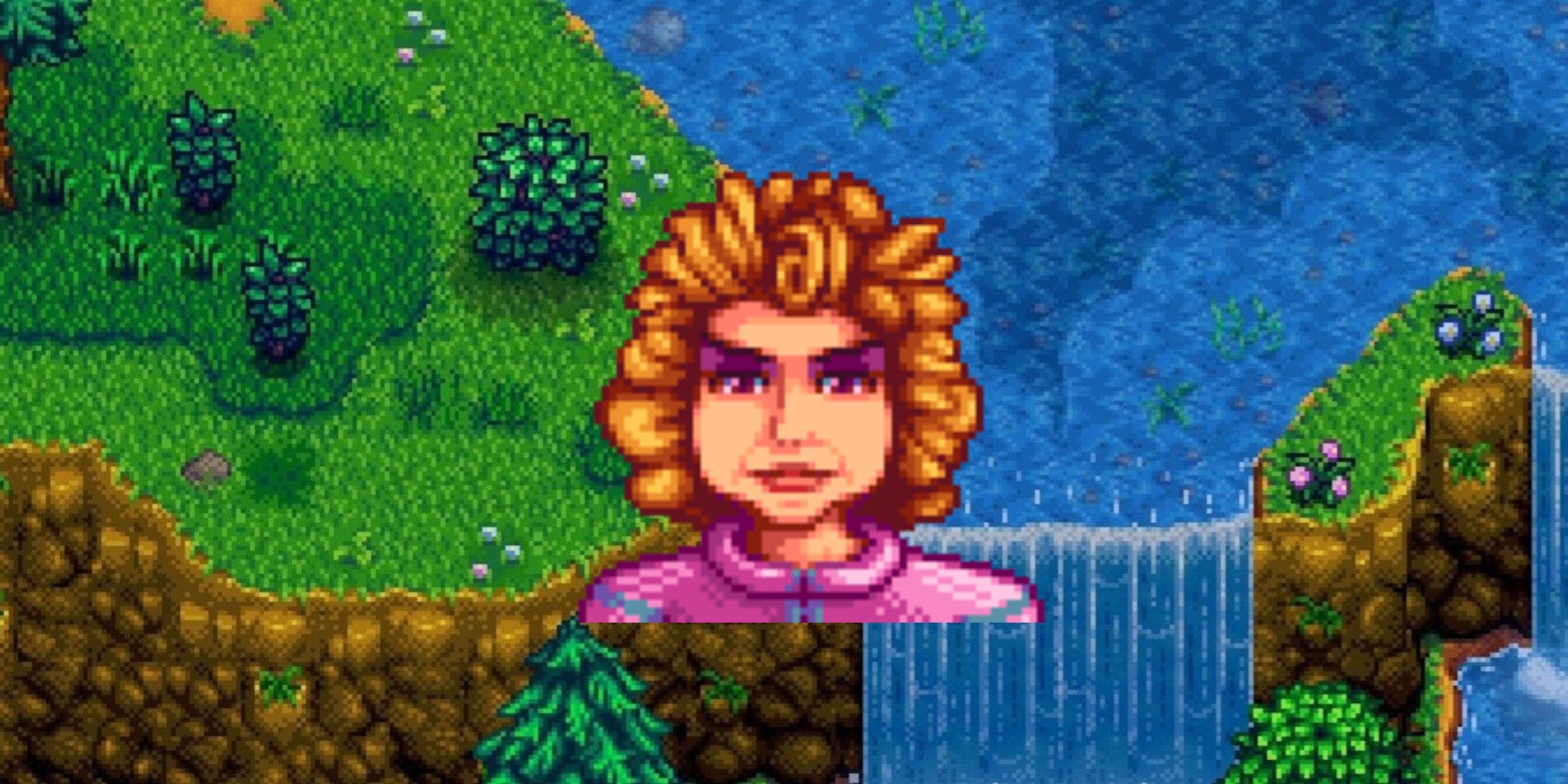 pam icon with waterfall background in stardew valley