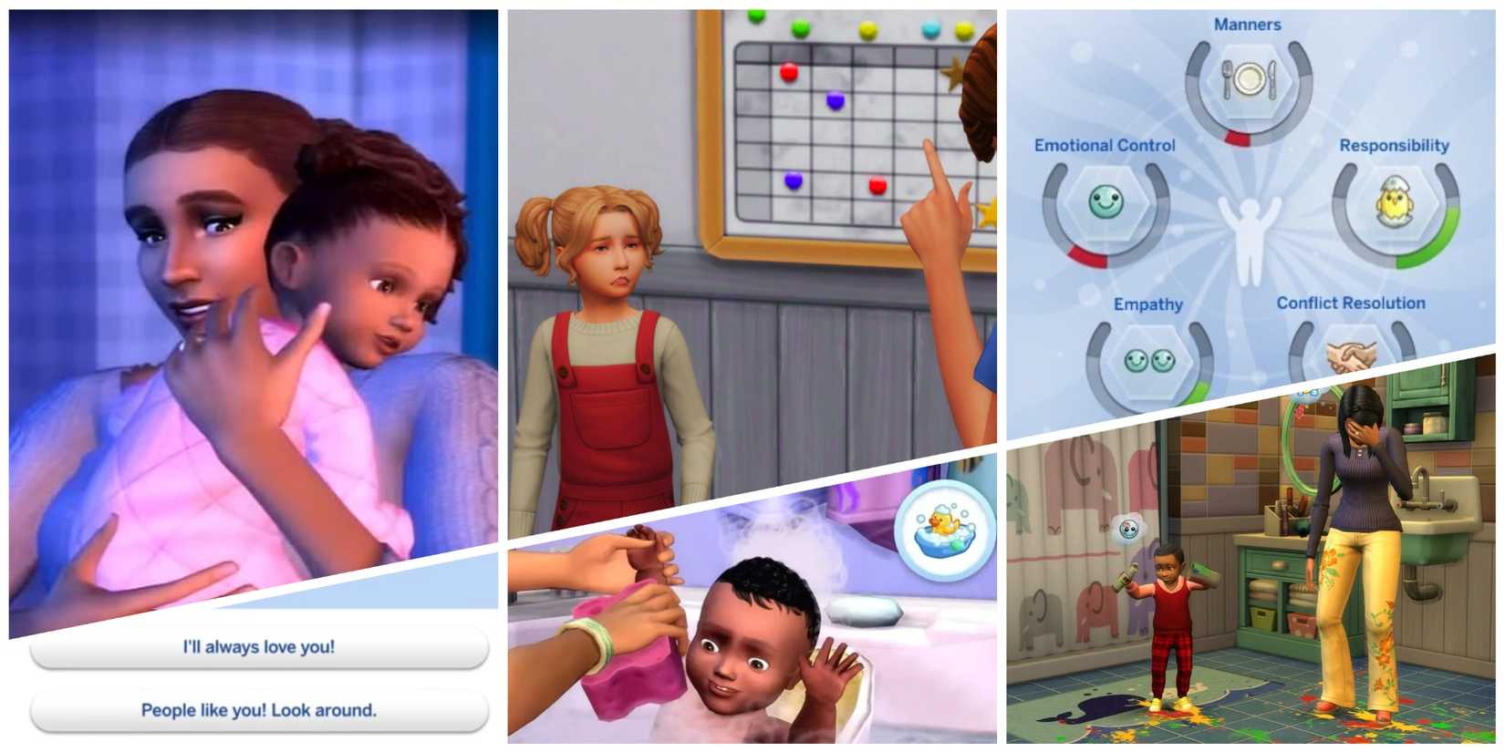 Parents, kids and infants in The Sims 4: Parenthood and Growing Together