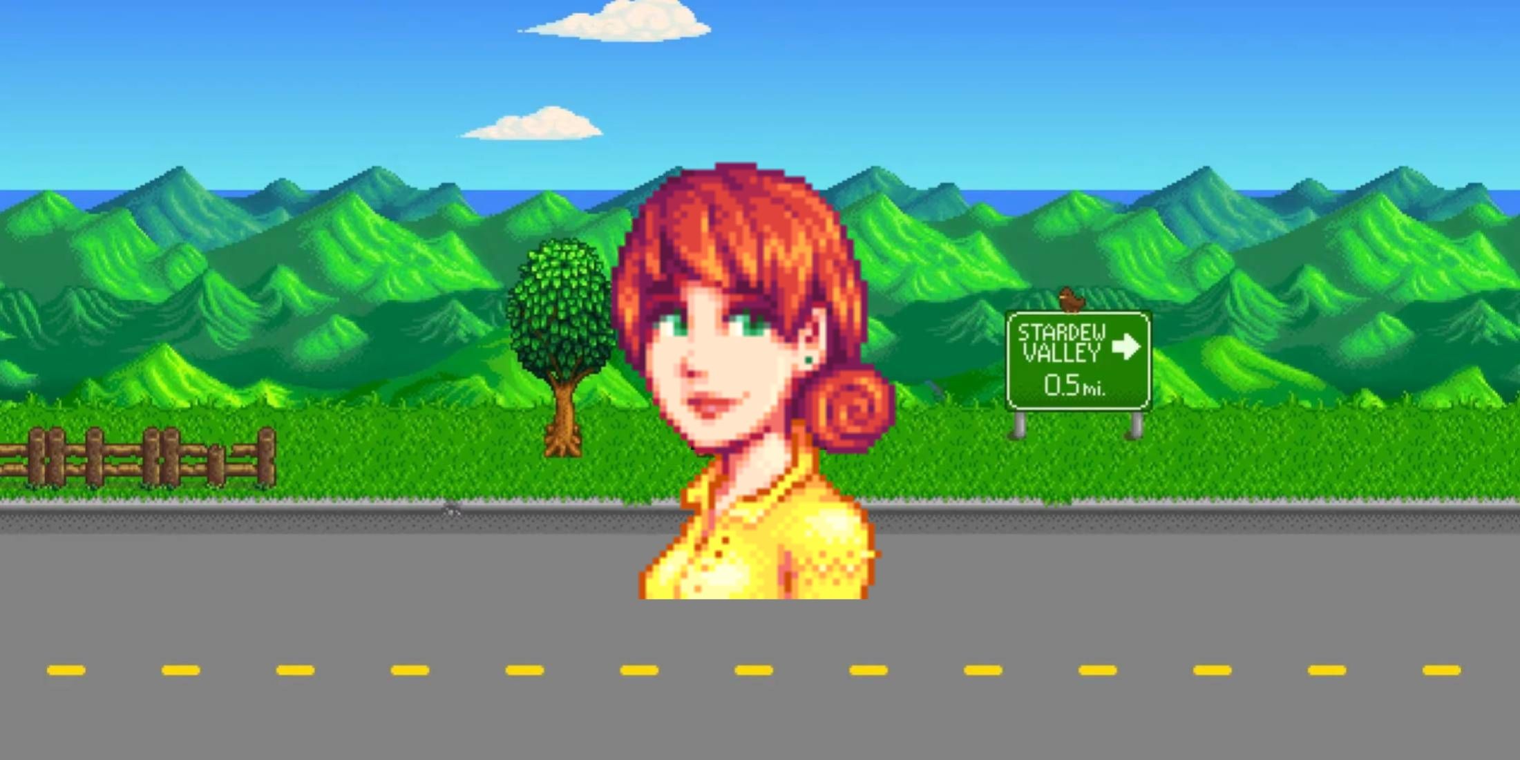 stardew valley - penny portrait on stardew background