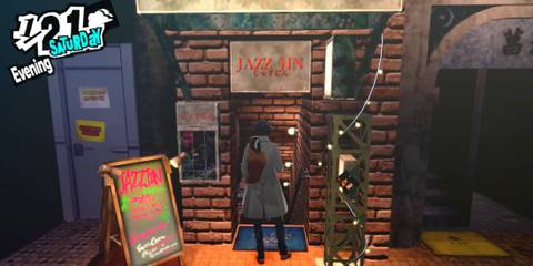 The entrance to Jazz Jin from Persona 5 Royal