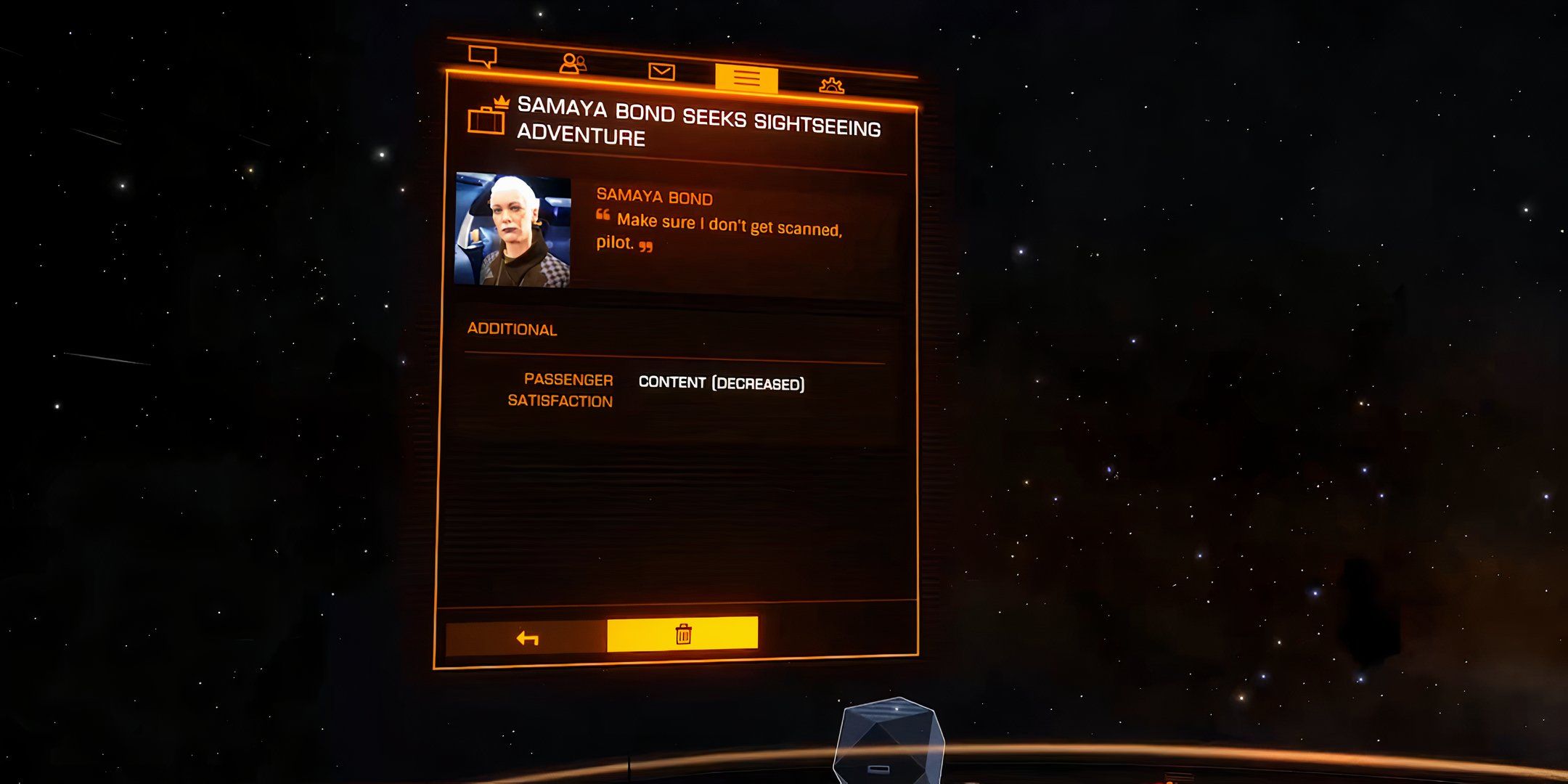 Picking up a passenger in Elite Dangerous