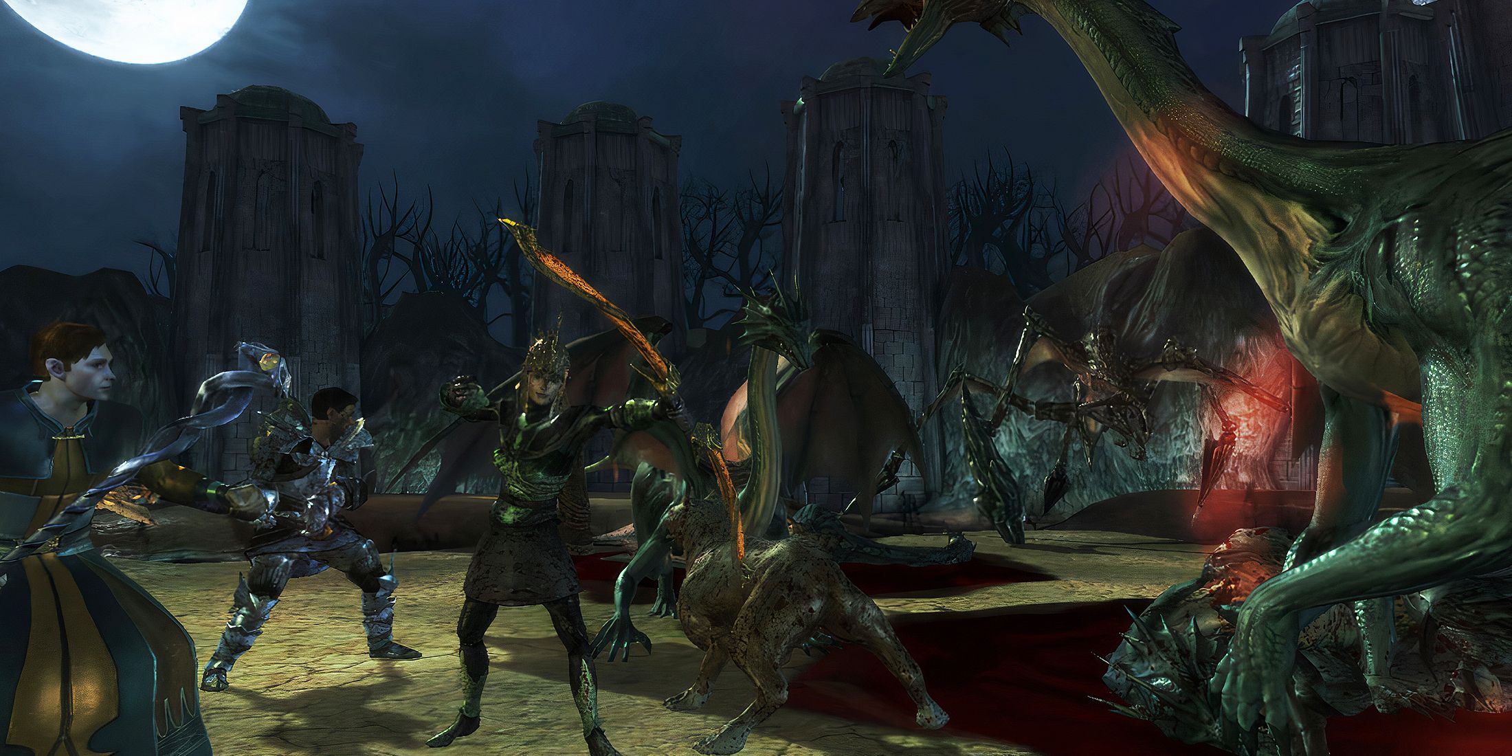 Player and party fighting dragons in Dragon Age Origins