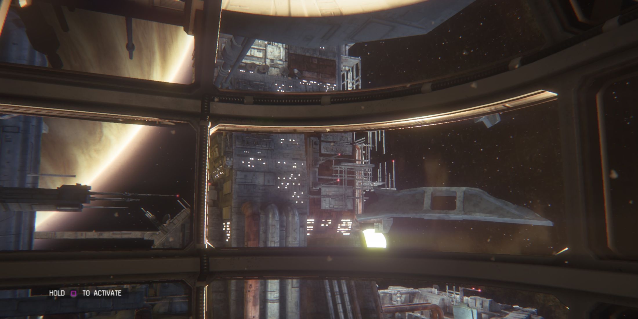 Player looking out into space in Alien Isolation