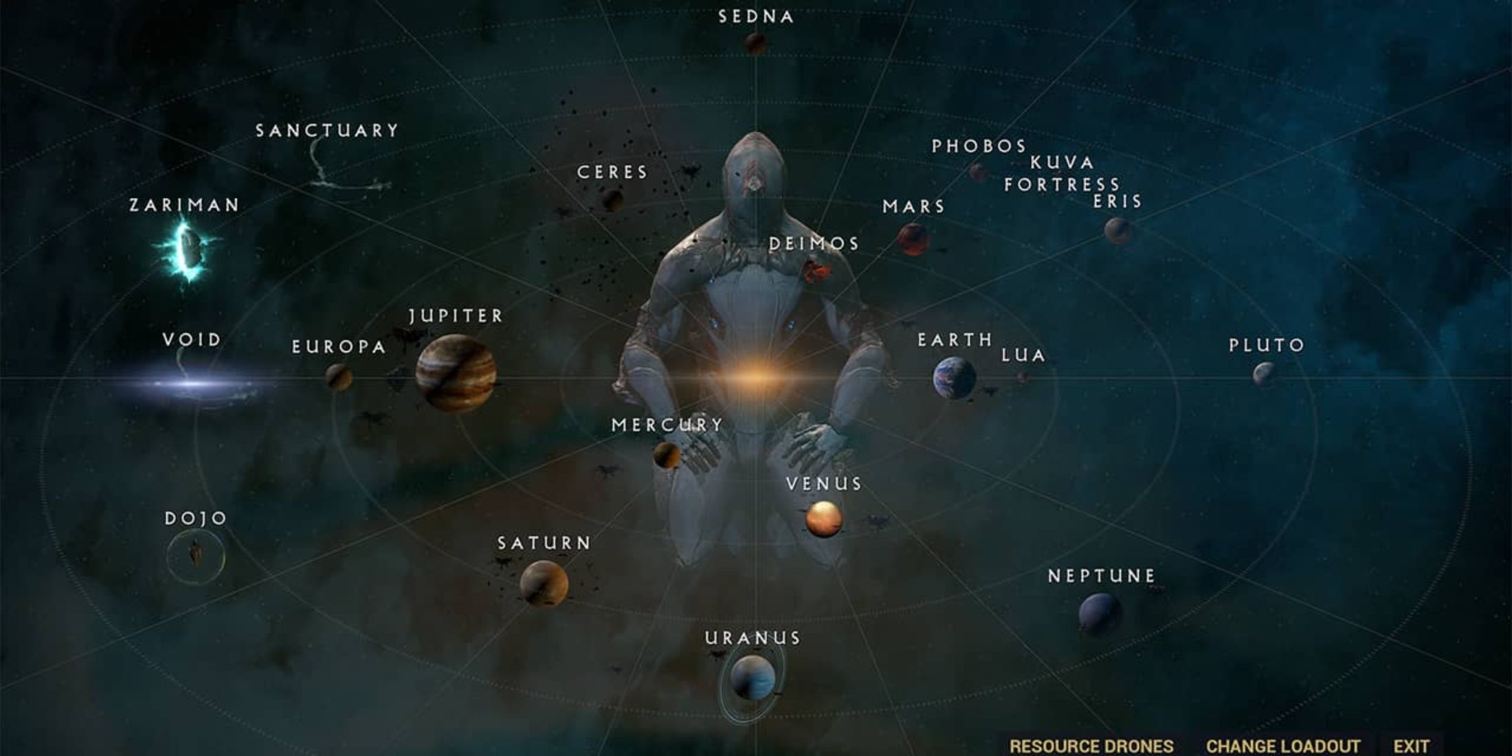 Player Tenno from Warframe in Star Chart menu