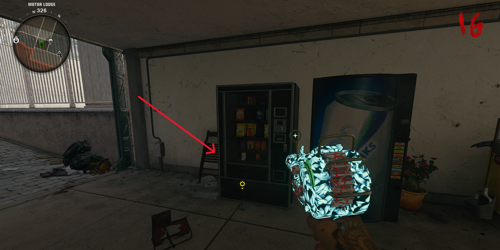 pointing at the vending machine