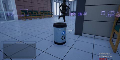 Prop Hunt recycling bin saying still as hunter runs past