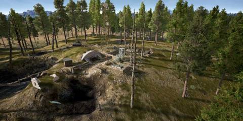 Forest area with structures and equipment in PUBG