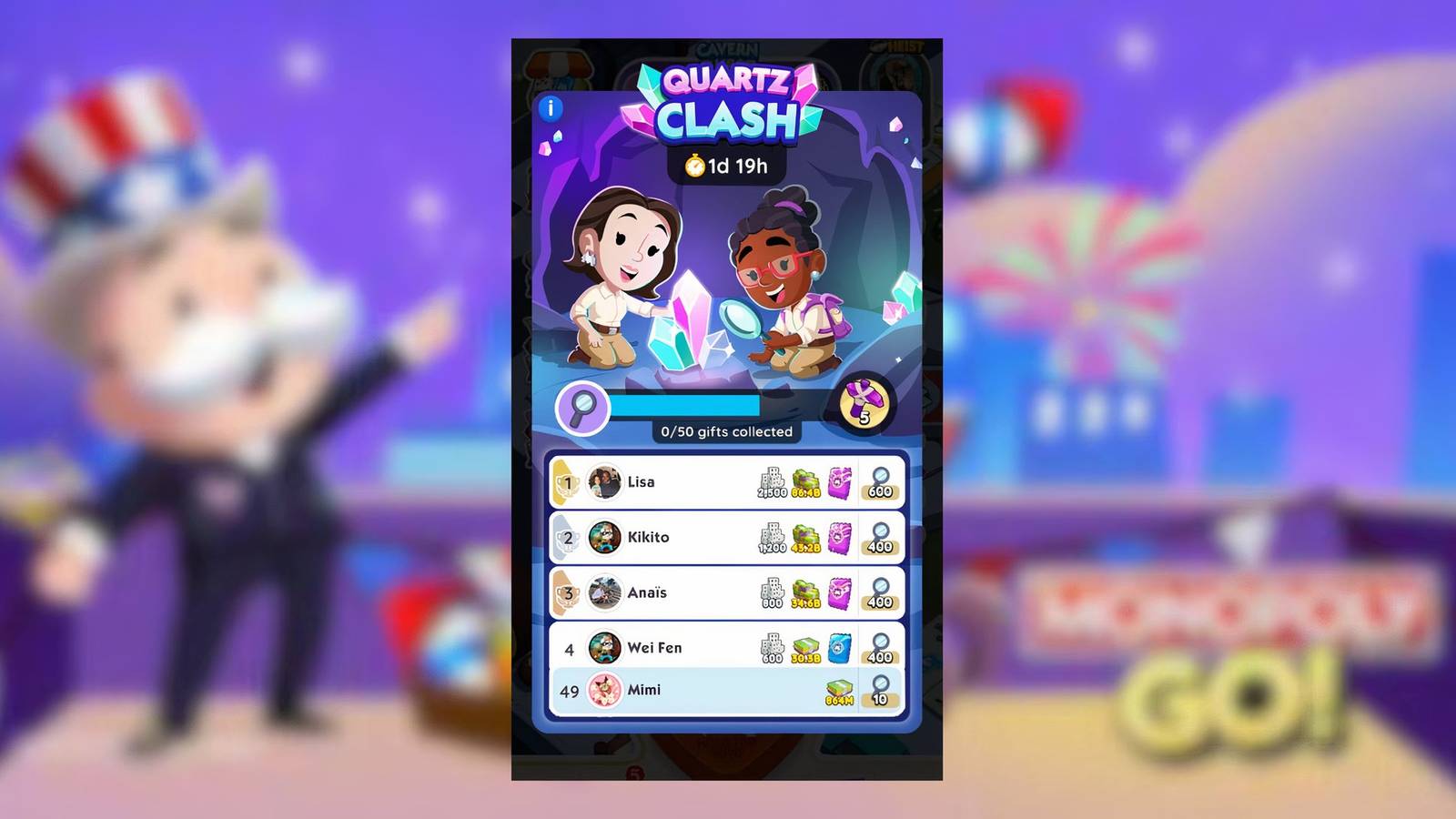 quartz clash monopoly go
