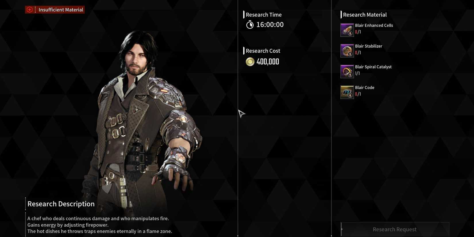 Research recipe for Blair in The First Descendant