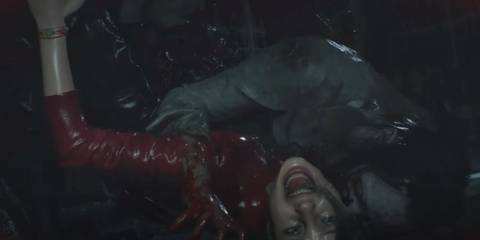 Claire getting her neck bitten by a zombie