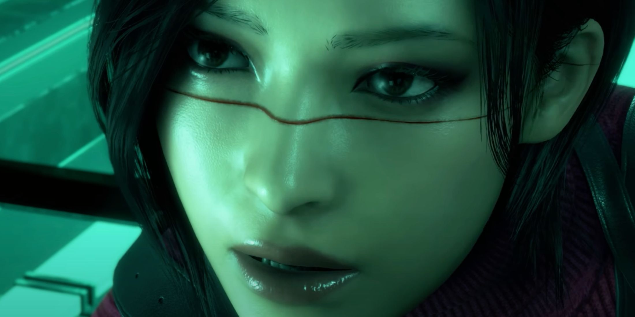Ada Wong with her faced sliced in half by a laser