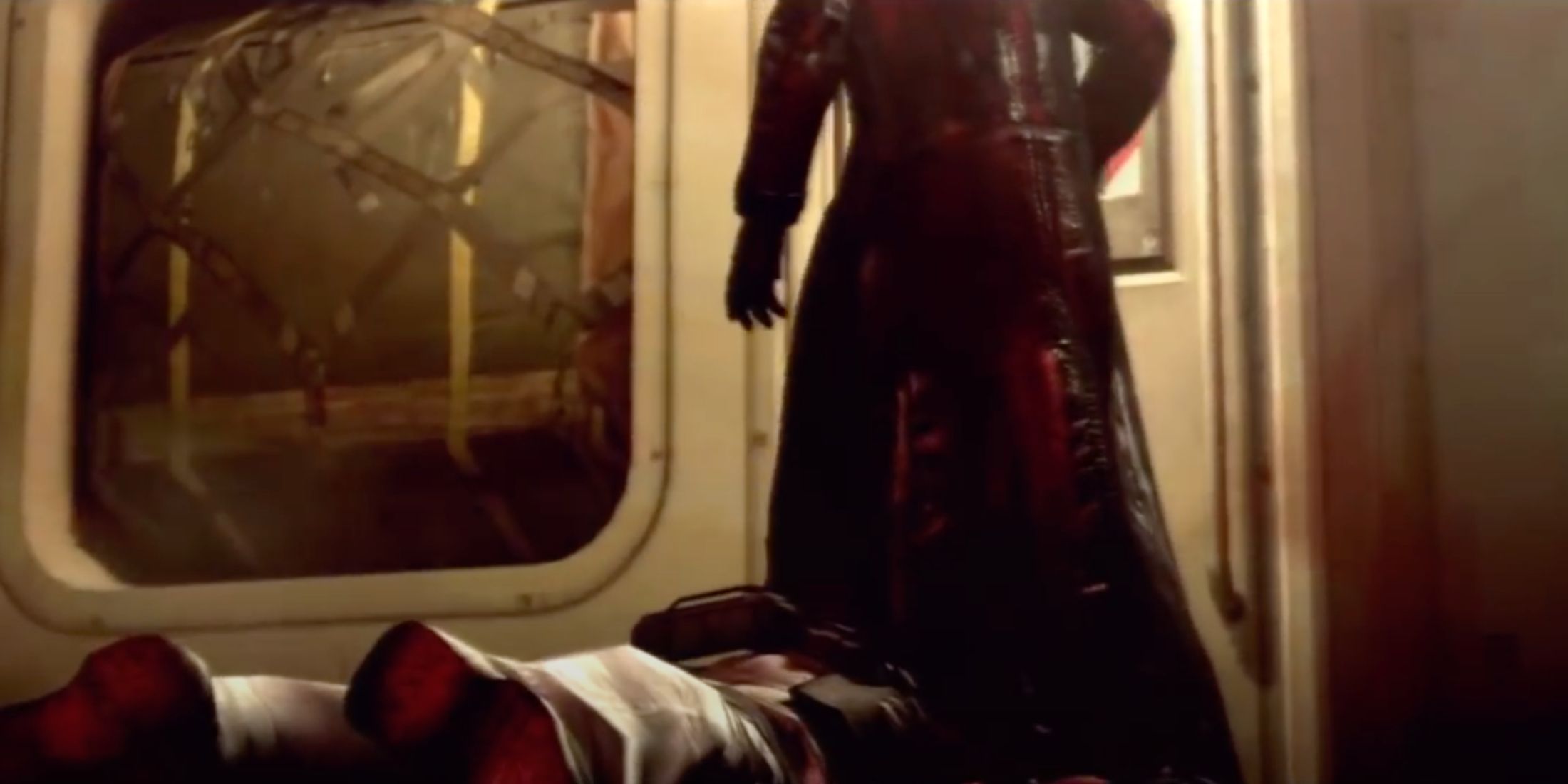 Albert Wesker standing over Chris Redfield's dead body